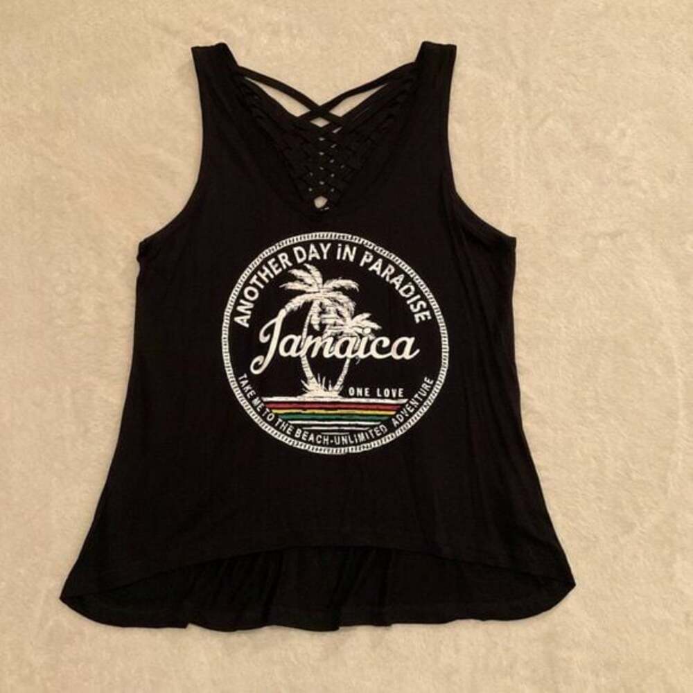 Laid Back Jamaica One Love Black Tank top Palm Trees New NWT Womens SIze Medium